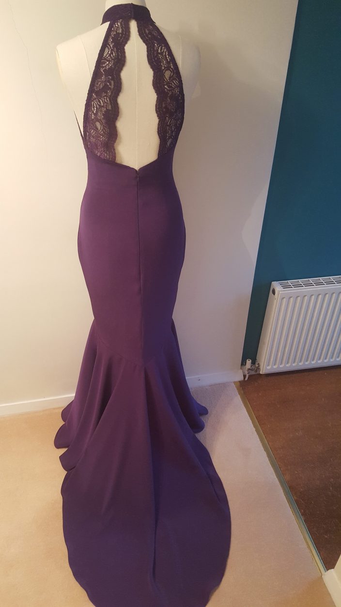 back view of purple prom dress