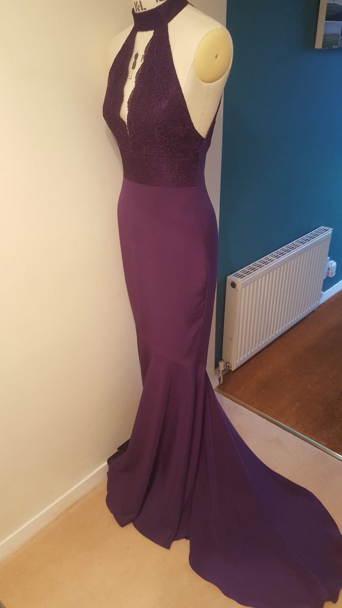 front view of purple prom dress
